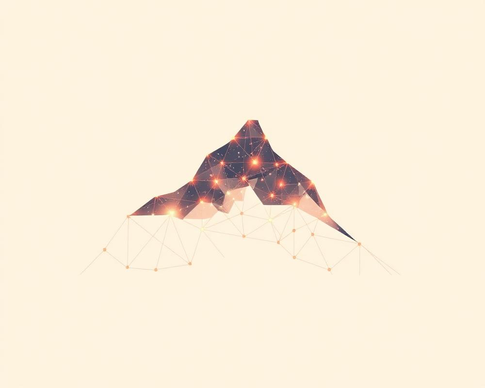 Illustration of a mountain built from connected points of knowledge